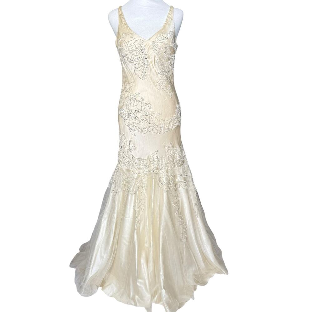 VTG Sue Wong Nocturne Silk Beaded Mermaid Wedding Dress Ivory Gown Sequin Beaded
